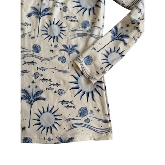 ONDADE MAR Aquarius Blue Cream Patterned Long Sleeve Rash Guard Swim Top Size Sm - Picture 4 of 7